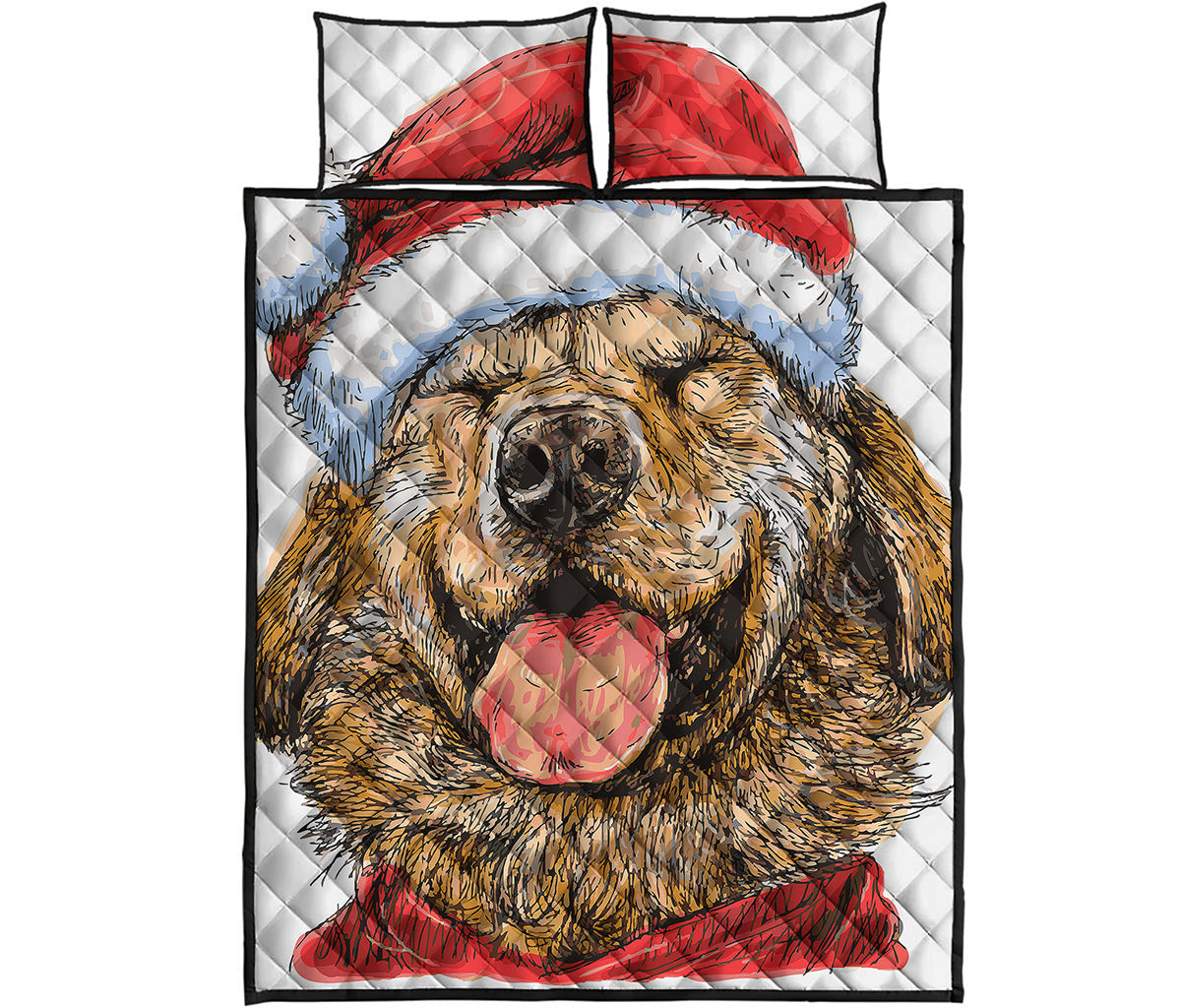 Santa Labrador Retriever Print Quilt Bed Set