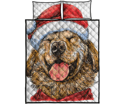Santa Labrador Retriever Print Quilt Bed Set