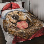 Santa Labrador Retriever Print Quilt Bed Set