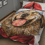 Santa Labrador Retriever Print Quilt Bed Set