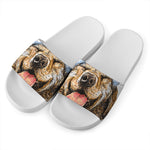 Santa Labrador Retriever Print White Slide Sandals