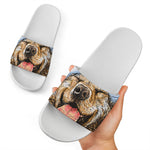 Santa Labrador Retriever Print White Slide Sandals