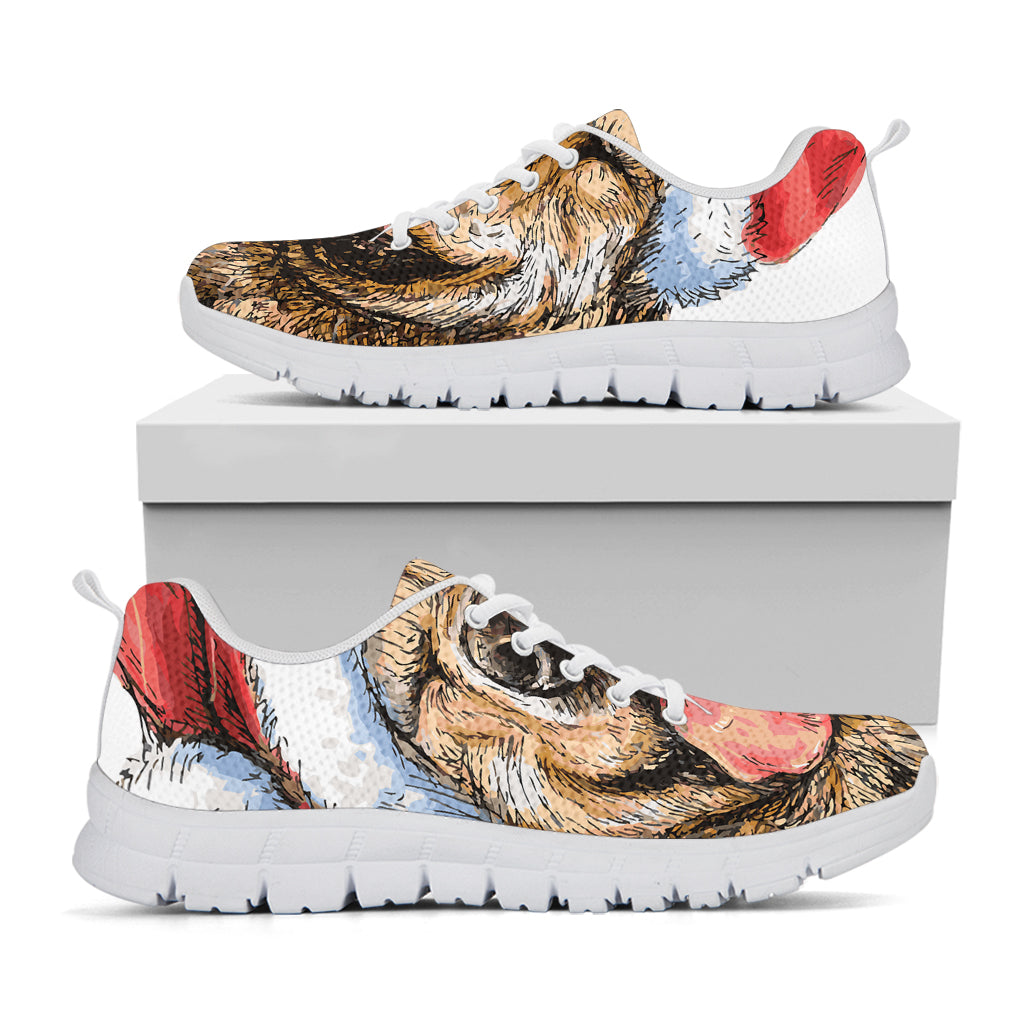 Santa Labrador Retriever Print White Sneakers