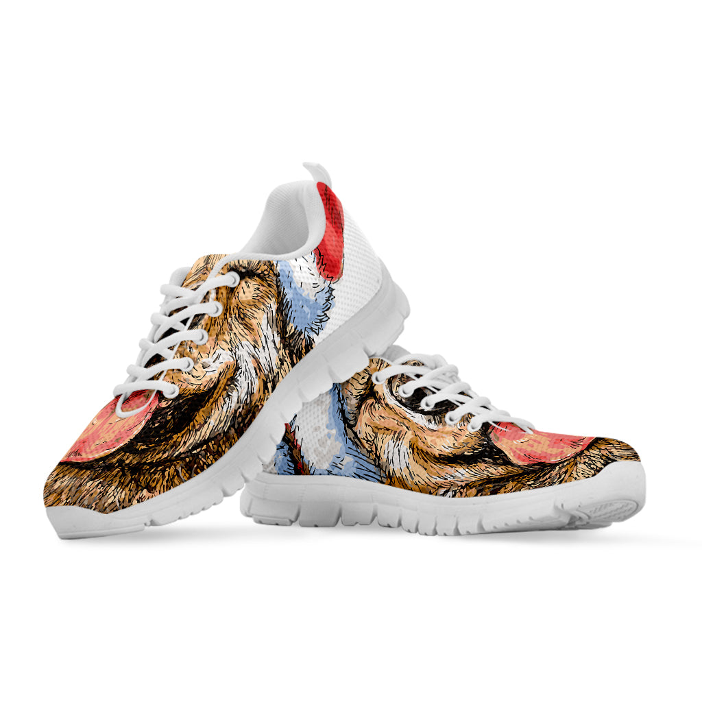 Santa Labrador Retriever Print White Sneakers