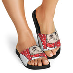 Santa Shih Tzu Print Black Slide Sandals
