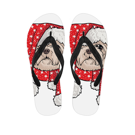 Santa Shih Tzu Print Flip Flops