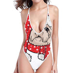 Santa Shih Tzu Print High Cut One Piece Swimsuit