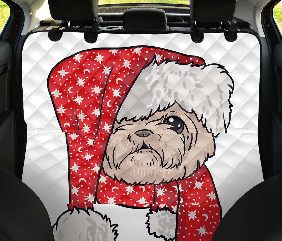 Santa Shih Tzu Print Pet Car Back Seat Cover