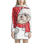 Santa Shih Tzu Print Pullover Hoodie Dress