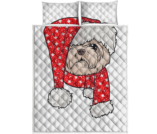 Santa Shih Tzu Print Quilt Bed Set