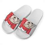 Santa Shih Tzu Print White Slide Sandals