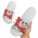 Santa Shih Tzu Print White Slide Sandals