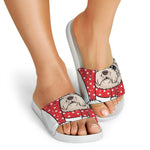 Santa Shih Tzu Print White Slide Sandals