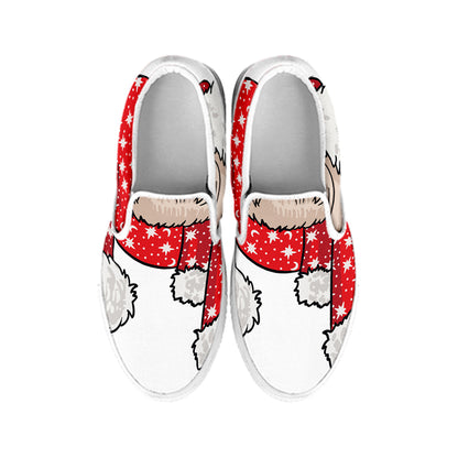 Santa Shih Tzu Print White Slip On Shoes