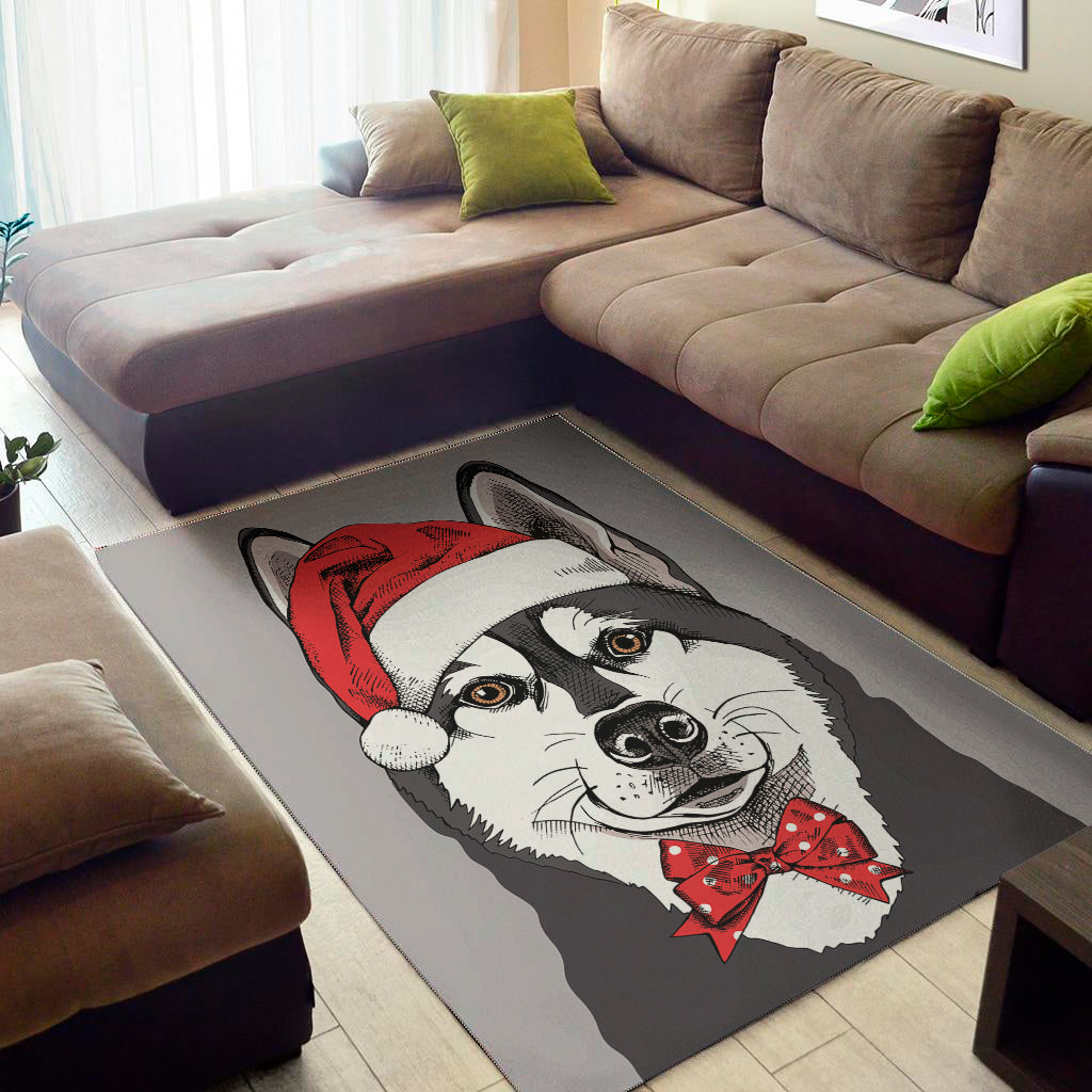 Santa Siberian Husky Print Area Rug