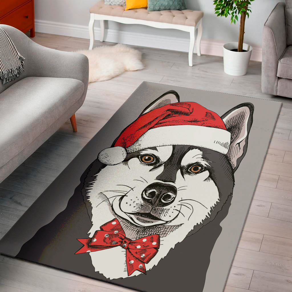 Santa Siberian Husky Print Area Rug
