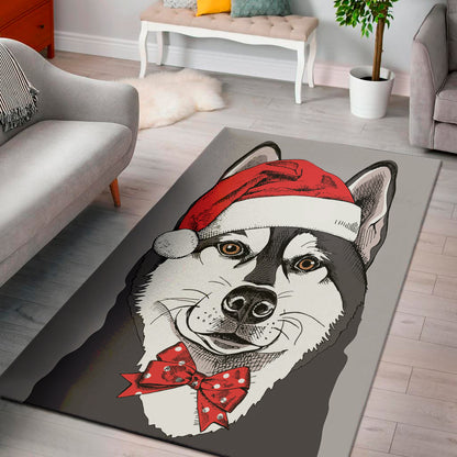 Santa Siberian Husky Print Area Rug