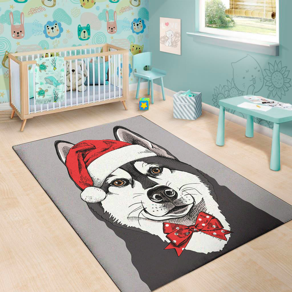 Santa Siberian Husky Print Area Rug