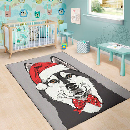 Santa Siberian Husky Print Area Rug