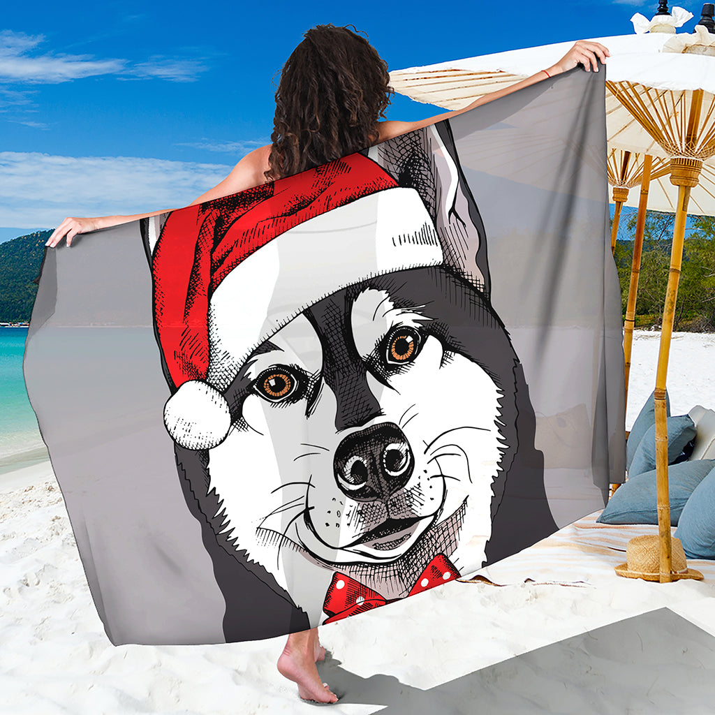 Santa Siberian Husky Print Beach Sarong Wrap