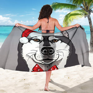 Santa Siberian Husky Print Beach Sarong Wrap