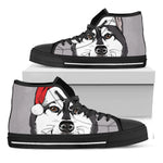 Santa Siberian Husky Print Black High Top Shoes