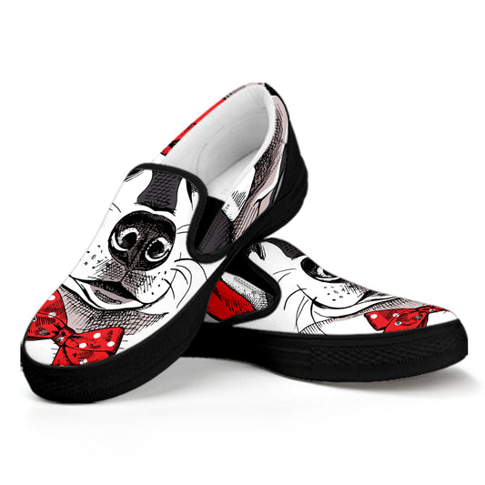 Santa Siberian Husky Print Black Slip On Shoes