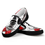 Santa Siberian Husky Print Black Slip On Shoes