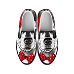 Santa Siberian Husky Print Black Slip On Shoes
