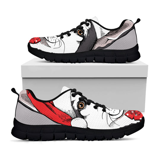 Santa Siberian Husky Print Black Sneakers
