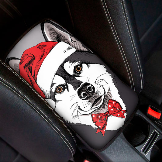 Santa Siberian Husky Print Car Center Console Cover