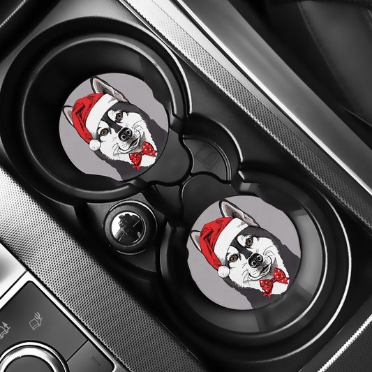 Santa Siberian Husky Print Car Coasters