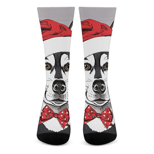 Santa Siberian Husky Print Crew Socks