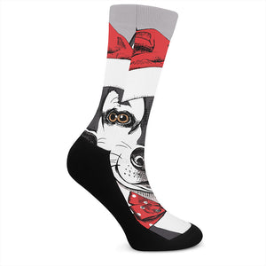 Santa Siberian Husky Print Crew Socks