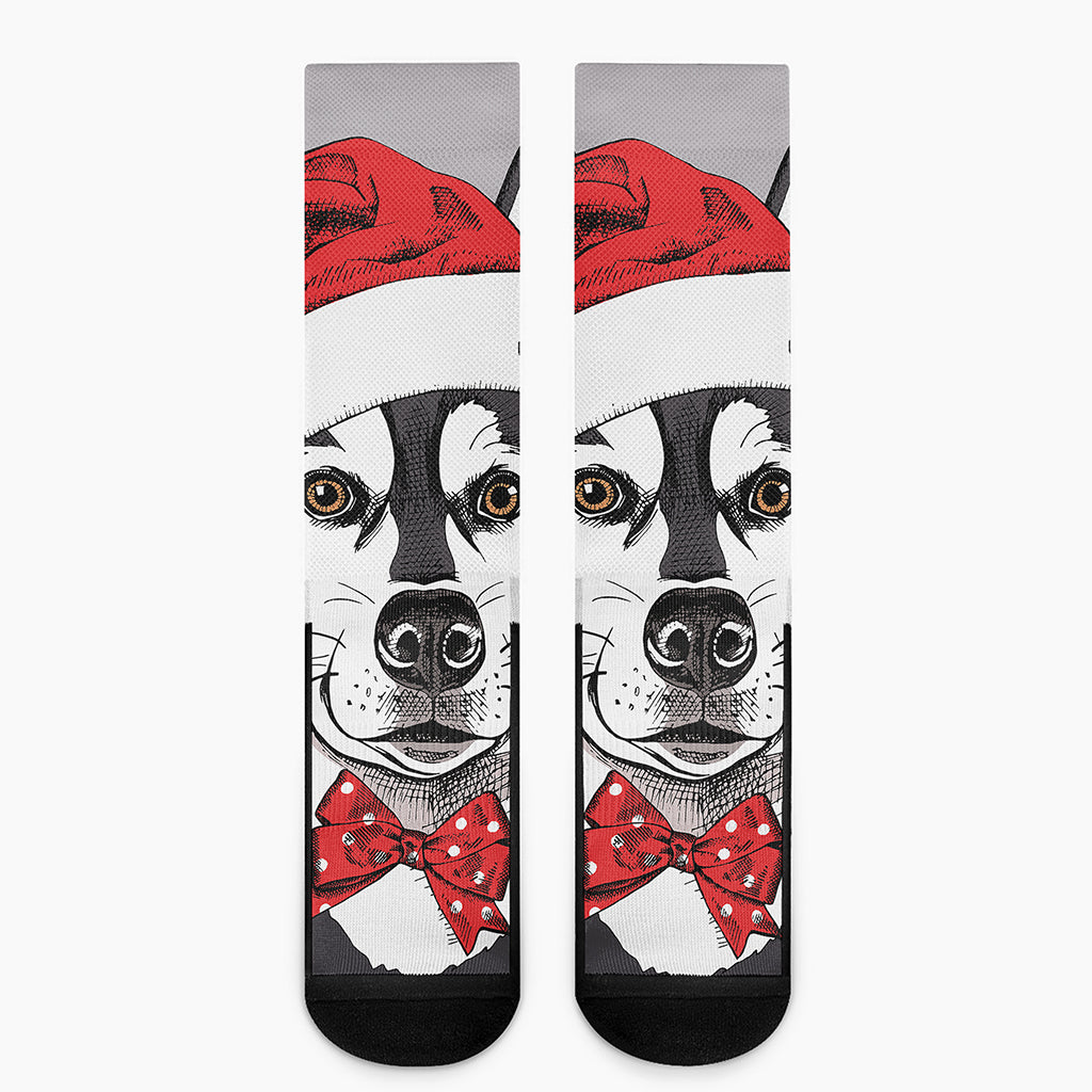 Santa Siberian Husky Print Crew Socks