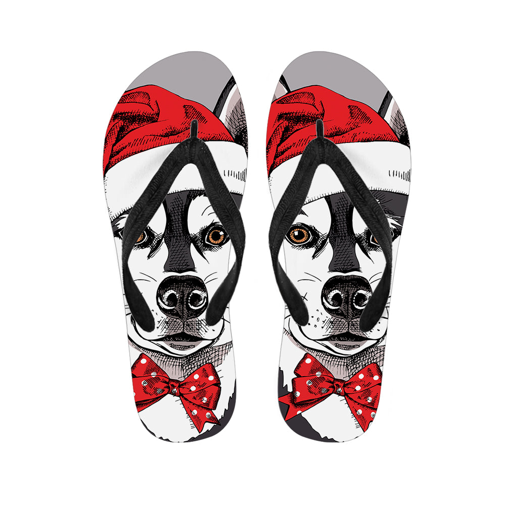 Santa Siberian Husky Print Flip Flops