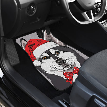 Santa Siberian Husky Print Front and Back Car Floor Mats
