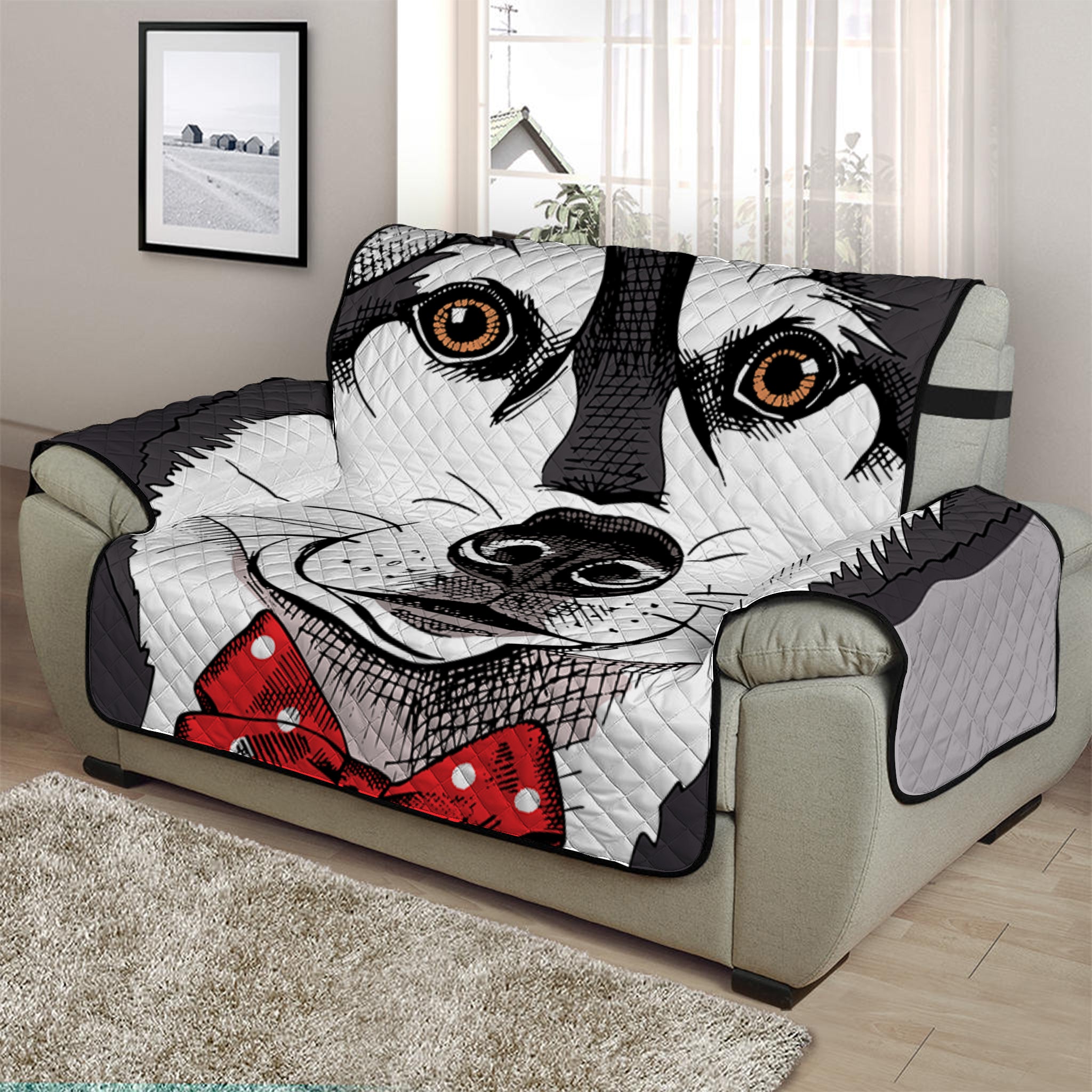 Santa Siberian Husky Print Half Sofa Protector