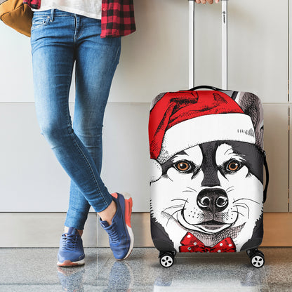 Santa Siberian Husky Print Luggage Cover