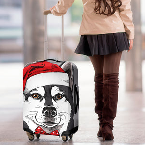 Santa Siberian Husky Print Luggage Cover