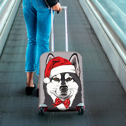 Santa Siberian Husky Print Luggage Cover