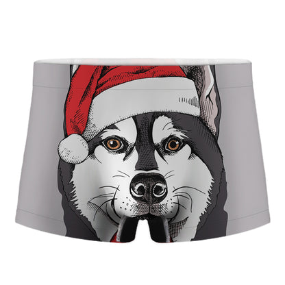 Santa Siberian Husky Print Men's Boxer Briefs