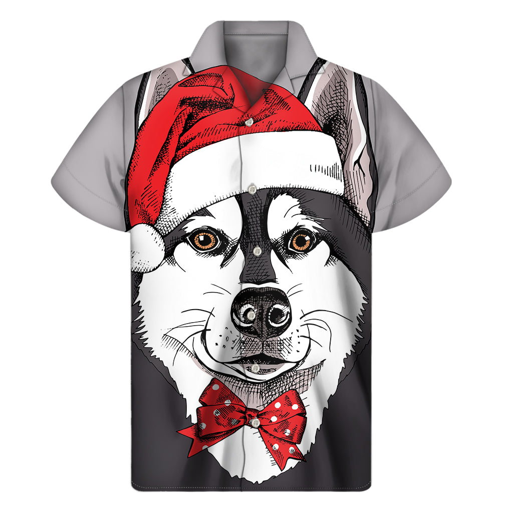 Santa Siberian Husky Print Men's Short Sleeve Shirt