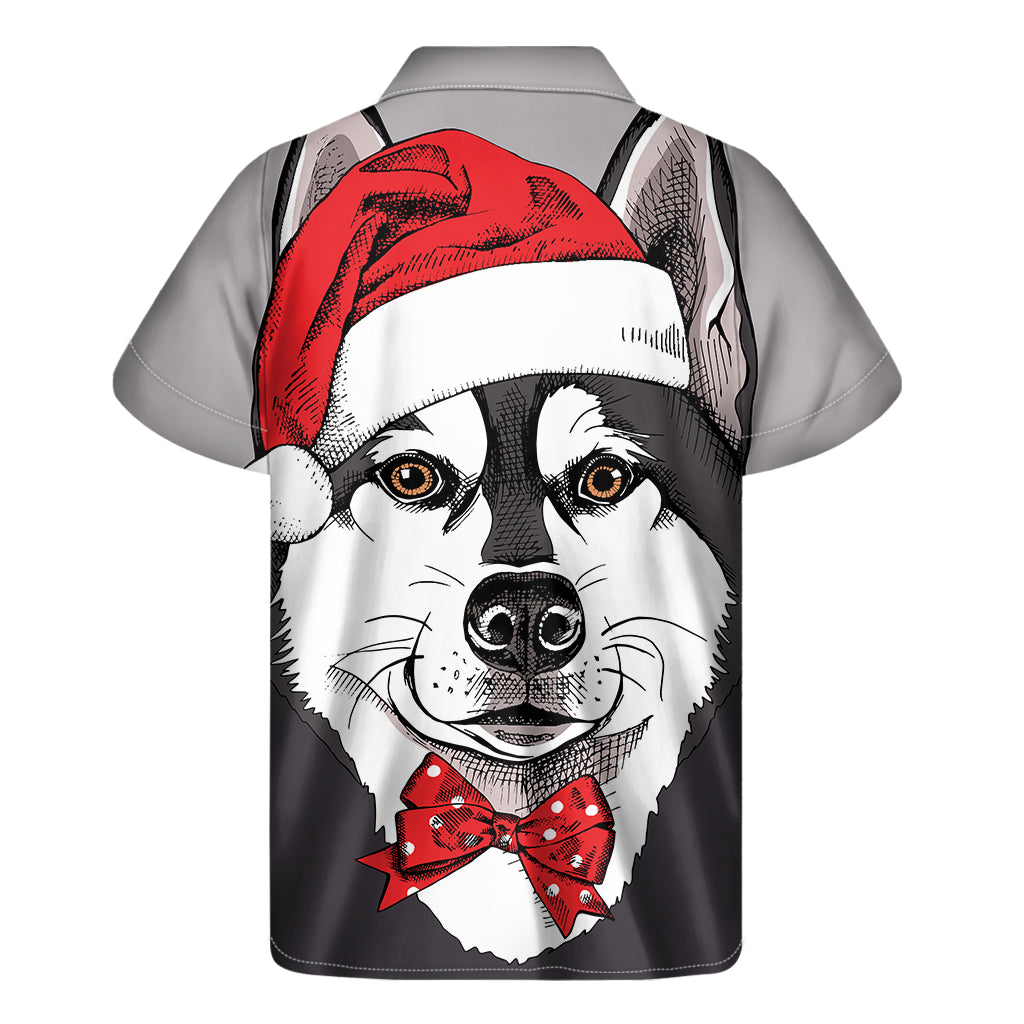 Santa Siberian Husky Print Men's Short Sleeve Shirt