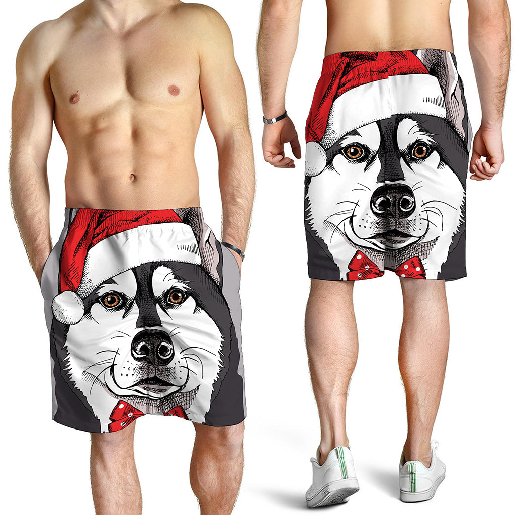 Santa Siberian Husky Print Men's Shorts