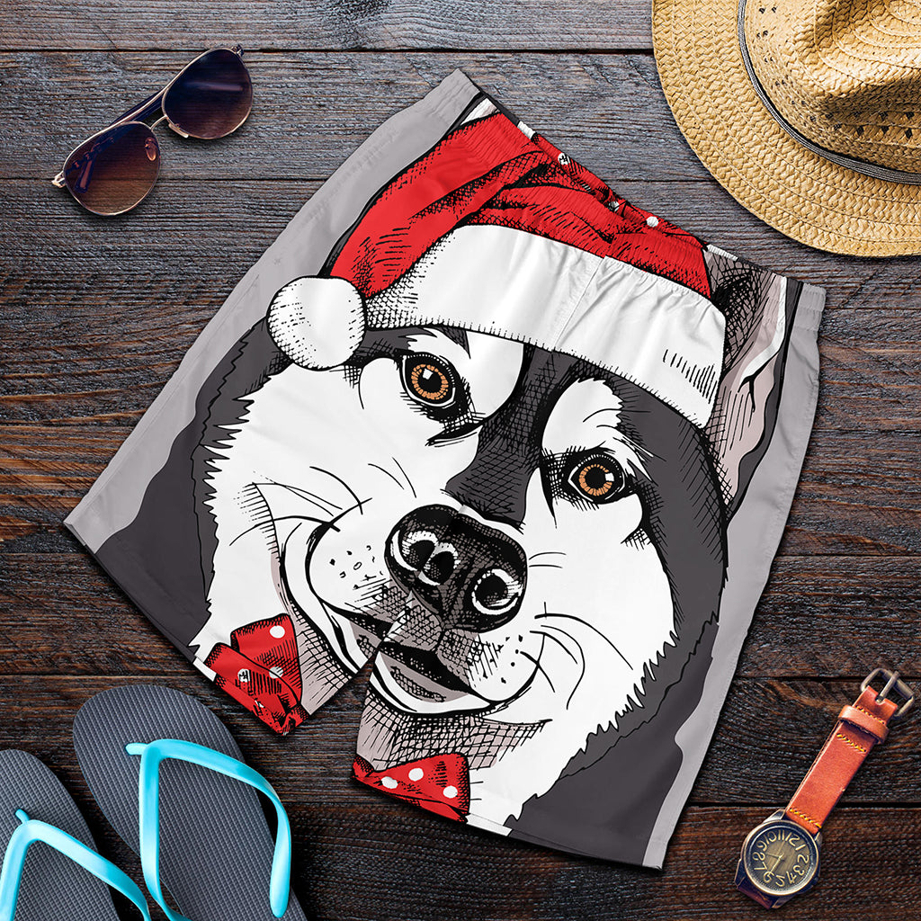 Santa Siberian Husky Print Men's Shorts