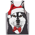 Santa Siberian Husky Print Men's Tank Top