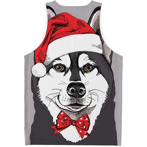 Santa Siberian Husky Print Men's Tank Top