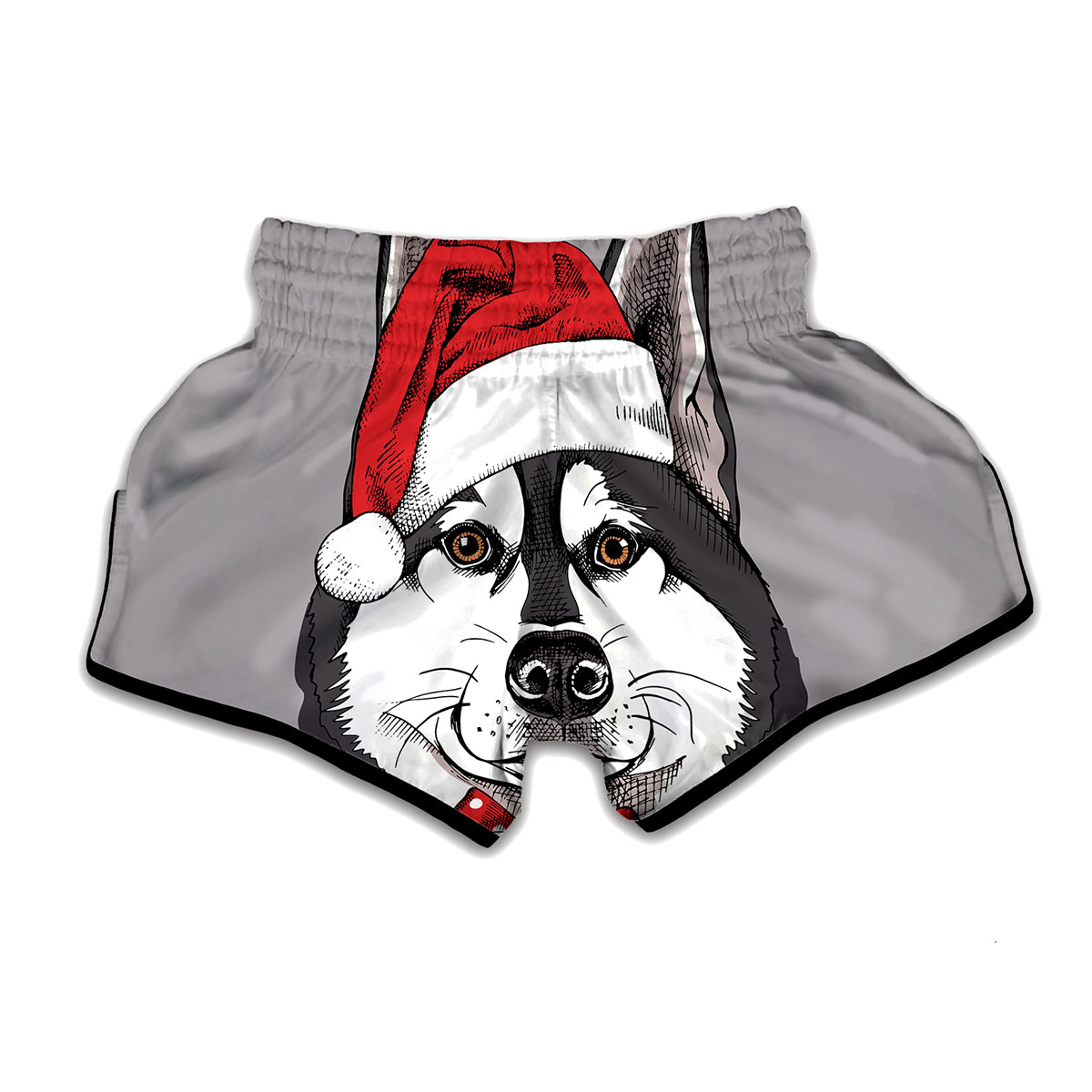 Santa Siberian Husky Print Muay Thai Boxing Shorts