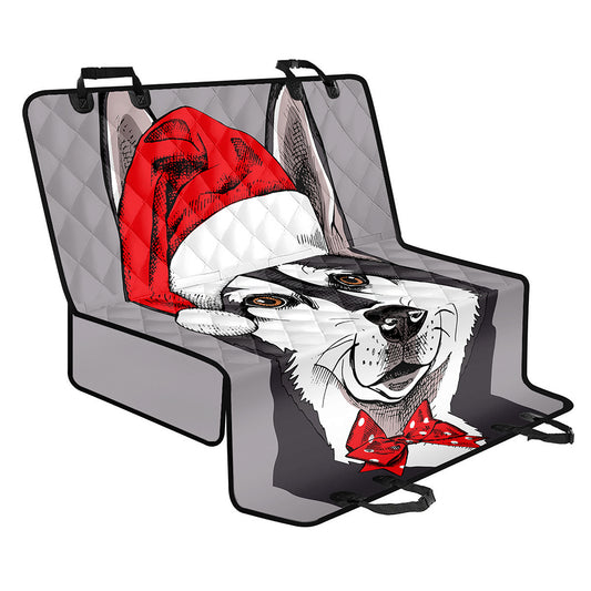 Santa Siberian Husky Print Pet Car Back Seat Cover